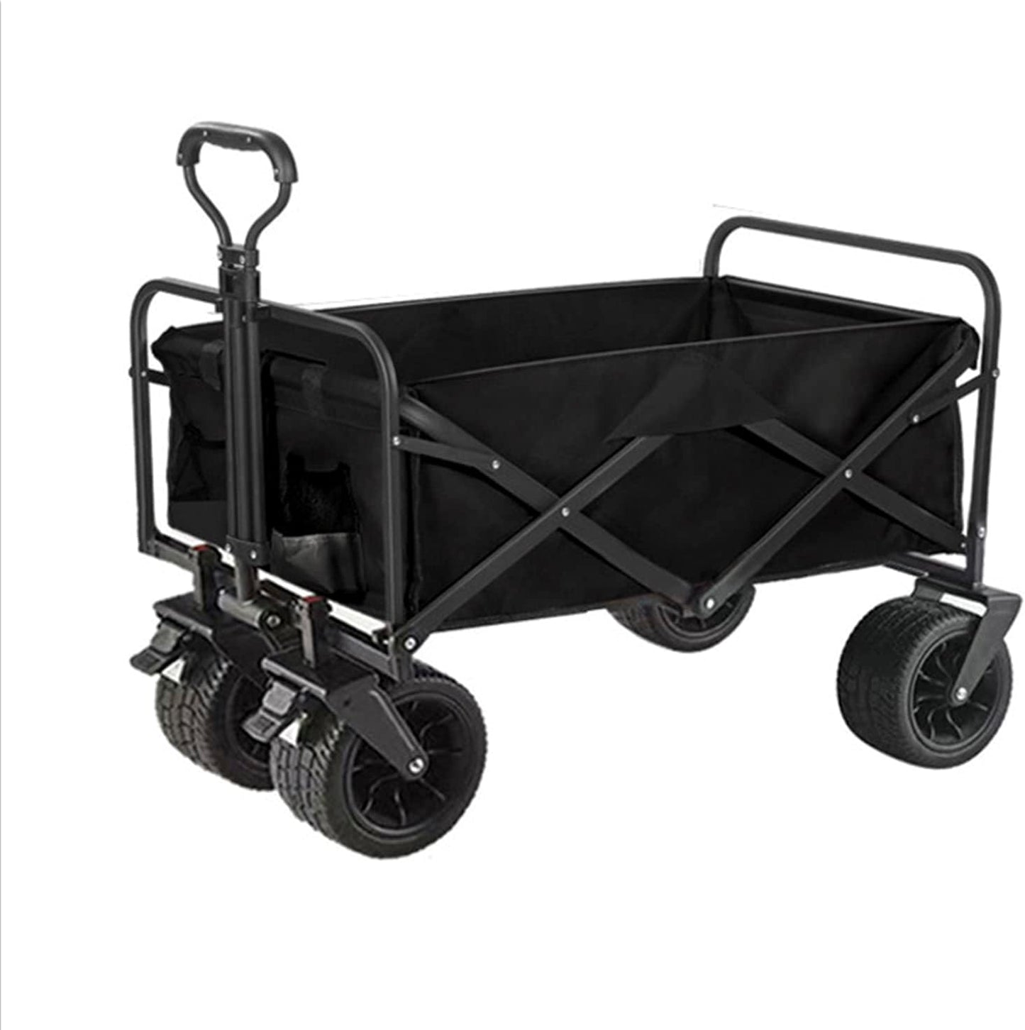 Heavy Duty Collapsible Folding Wagon - All-Terrain Utility Cart for Beach, Camping, Fishing & Shopping - Portable Garden Trolley with Durable Wheels, Black