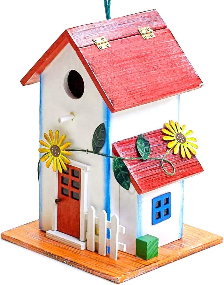 Hand-Painted Wooden Birdhouse with Flowers Outdoor Garden Decor by Bo Toys