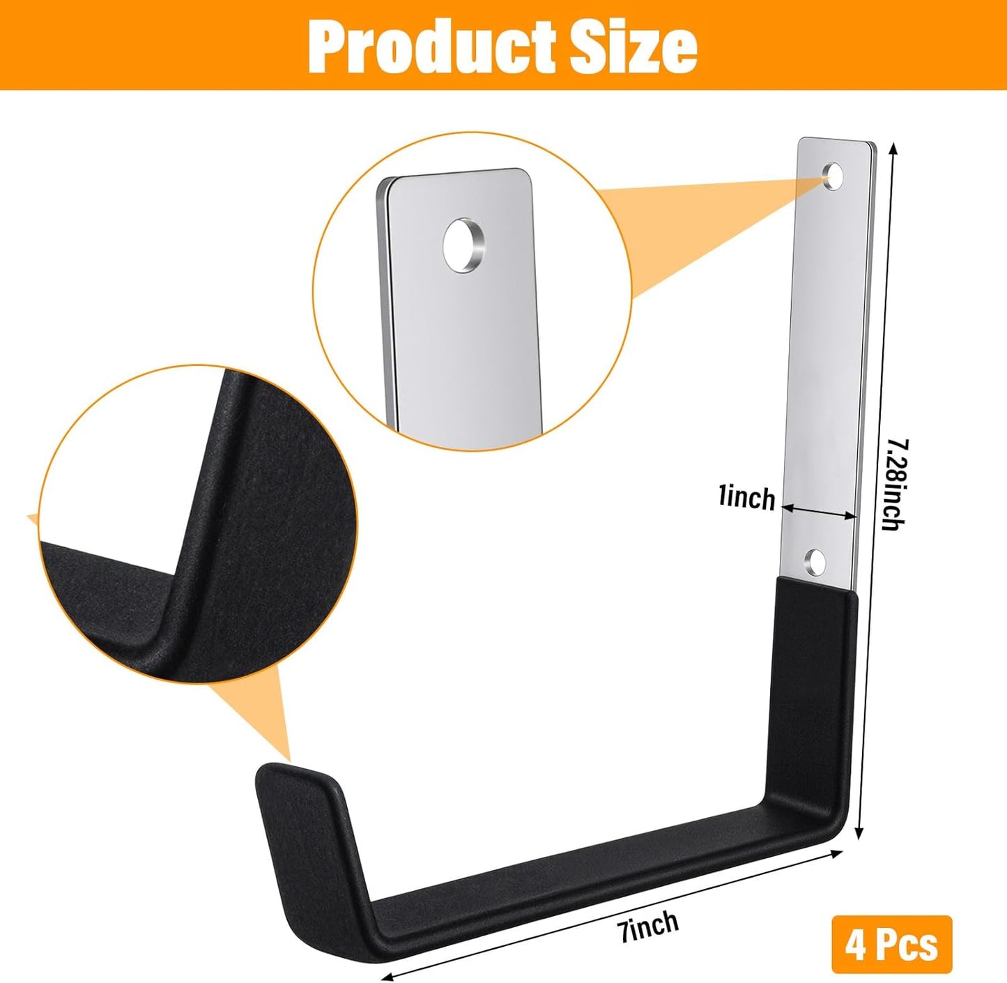 4 Pcs Heavy Duty Garage Hooks, Stainless Steel Wall Mount Utility Hooks Storage Tool Holder Hanger Organizer for Garden Hose, Ladder, Bike