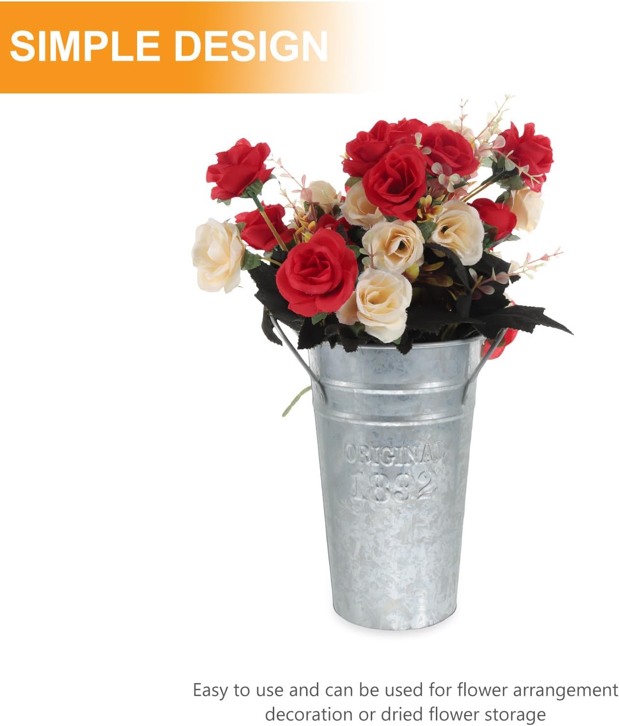2 Pcs Retro Metal Iron Bucket Flower Vases with Handles, Vintage Rusti