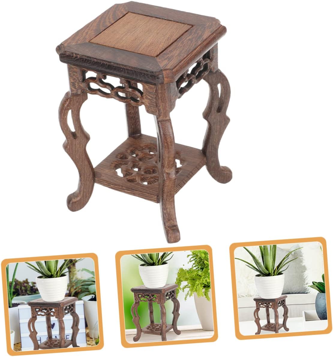 PRETYZOOM Antique Jade Carving Stand Wooden Planter Holder Home Decor Vase Display