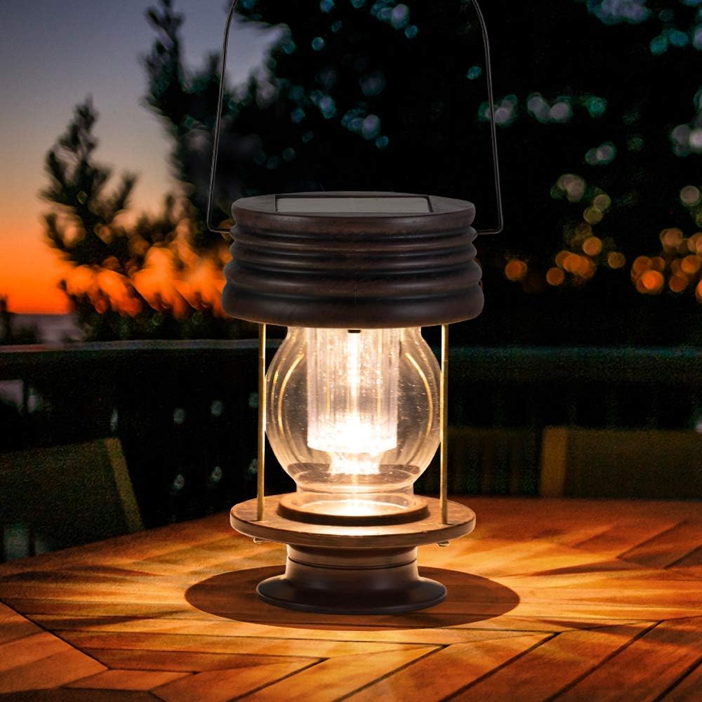 Hanging Solar Garden Lights Outdoor - 8.3” Solar Powered Waterproof Retro Christmas Lanterns, Bright Landscape Lamp, 30 Lumen, 2 Pack, Great Decor for Patio, Yard, Garden and Table (Warm White)