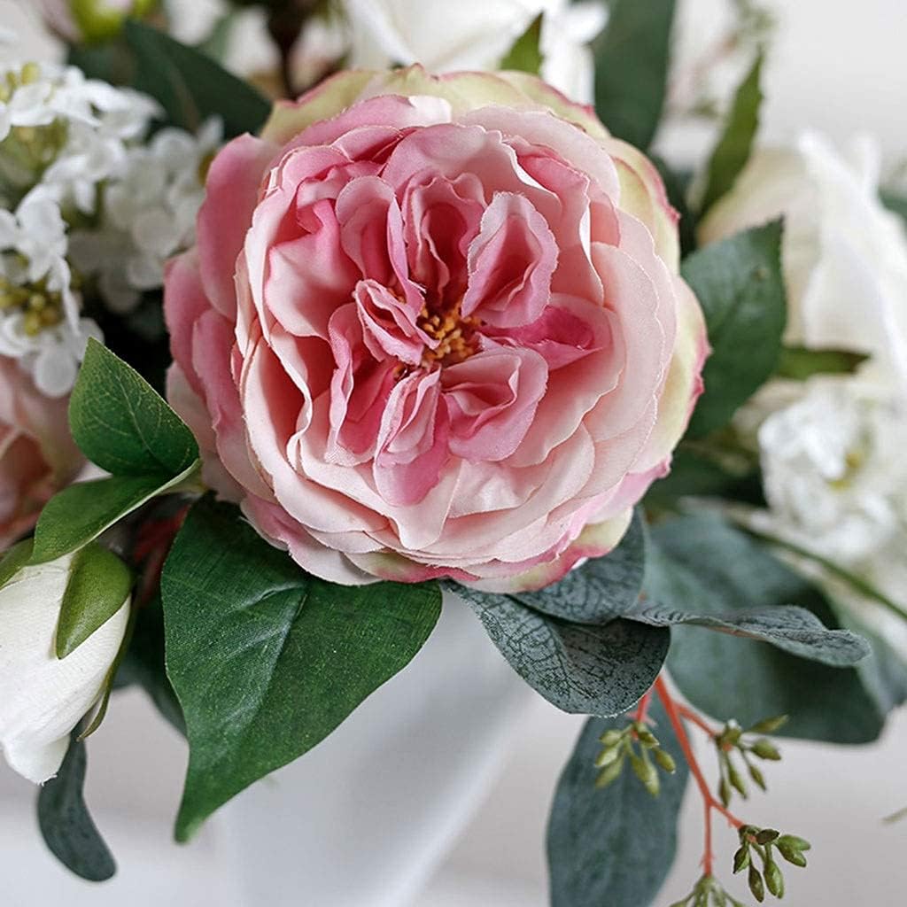 Artificial Flower and Tall Stand Vase Set Rose Simulation Flower,DIY Fake Flowers in A Vase for Home Wedding Party Garden Decoration