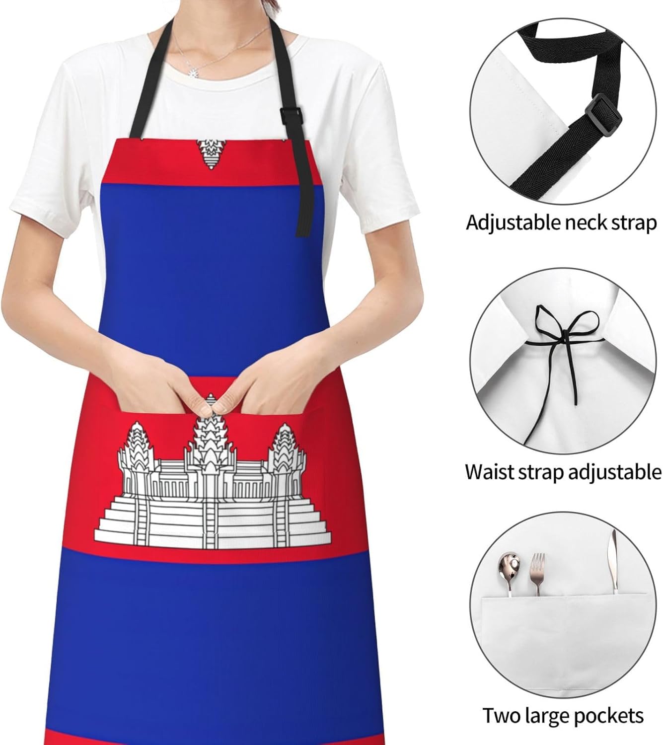 Cambodia Flag print Waterproof chef's apron with pocket apron for kitchen cooking baking barbecue and gardening