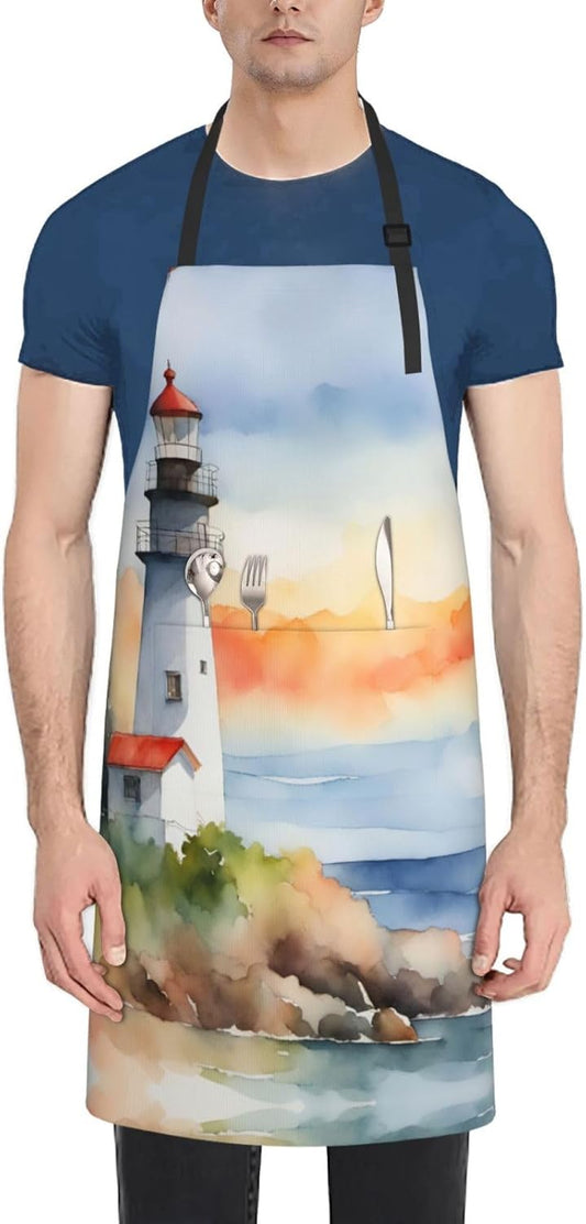 Lighthouse print Waterproof apron with pocket adjustable cooking apron for adult kitchen bibs to bake