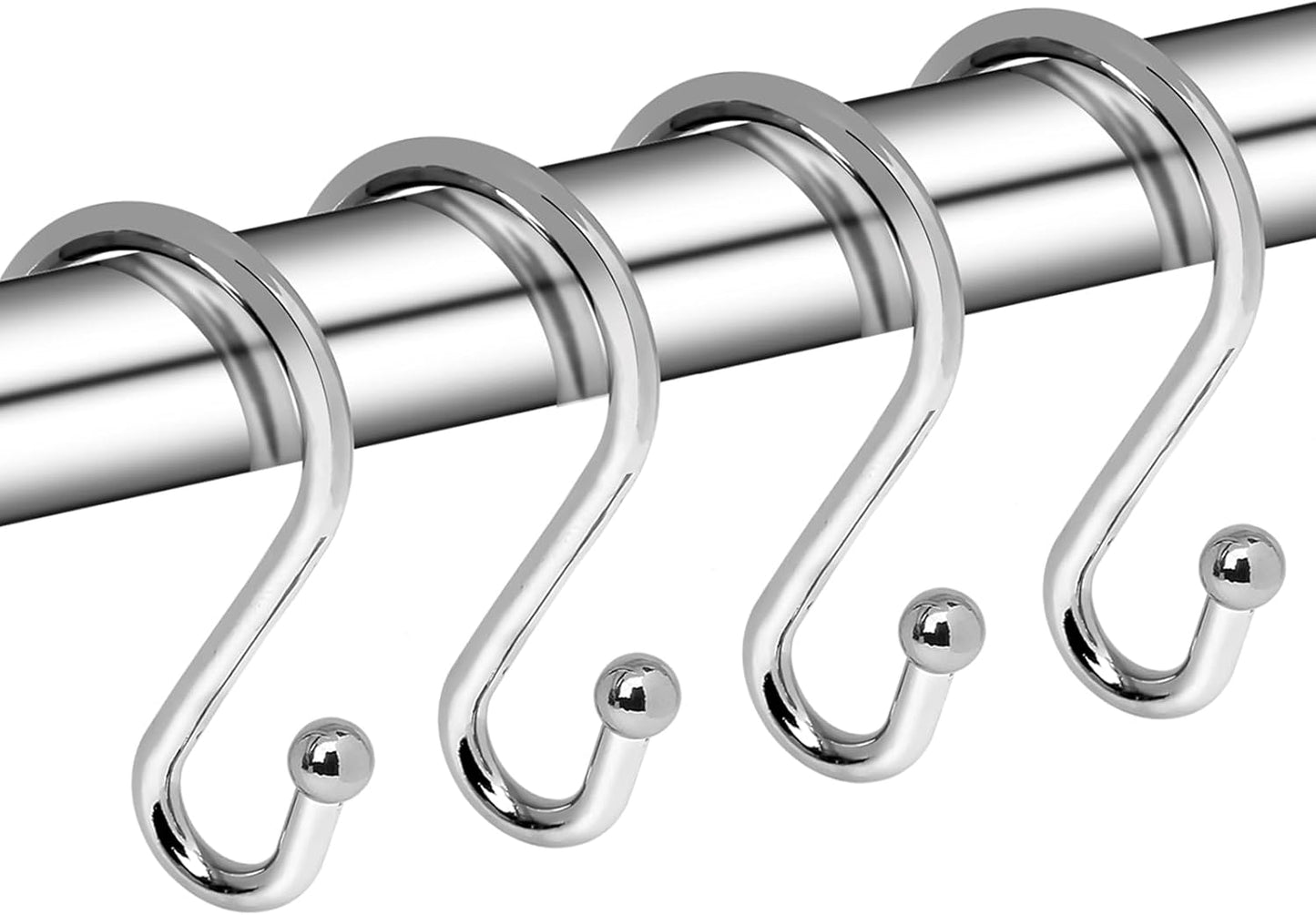 Metal Shower Curtain Hooks, Set of 12, Rust Proof Shower Curtain Hooks Rings, Durable S Shaped Hooks Hangers for Shower Curtains, Kitchen Utensils, Clothes, Towels (Chrome)