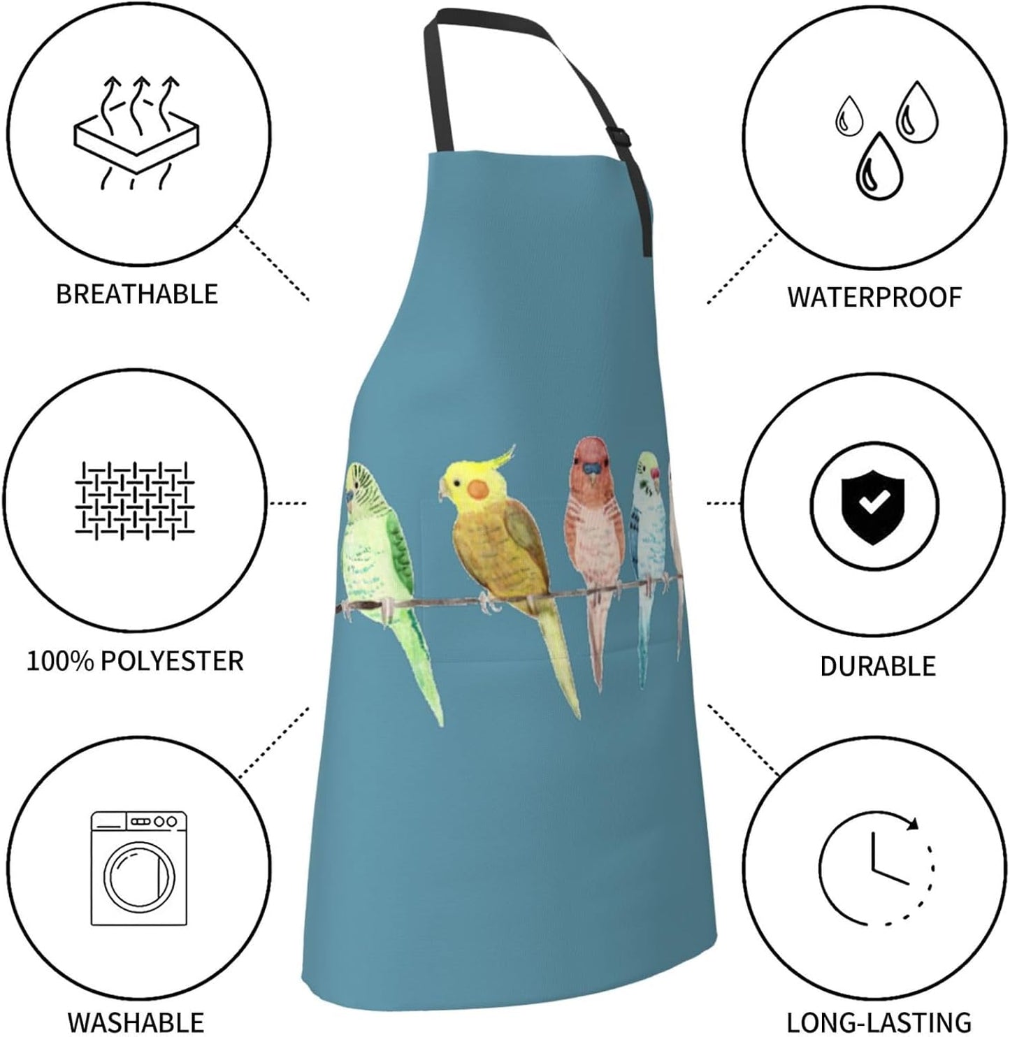 Colorful Parrots On Tree print Waterproof apron with pocket adjustable cooking apron for adult kitchen bibs to bake