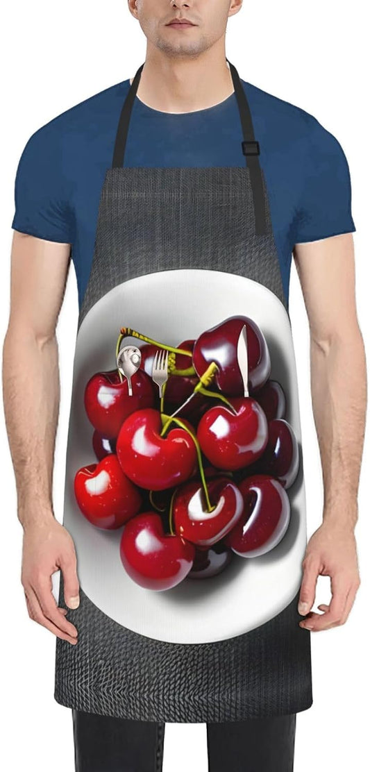 Fresh Cherry print Waterproof chef's apron with pocket apron for kitchen cooking baking barbecue and gardening