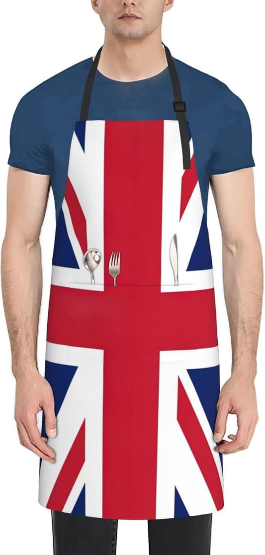 UK Flag print Waterproof apron with pocket adjustable cooking apron for adult kitchen bibs to bake