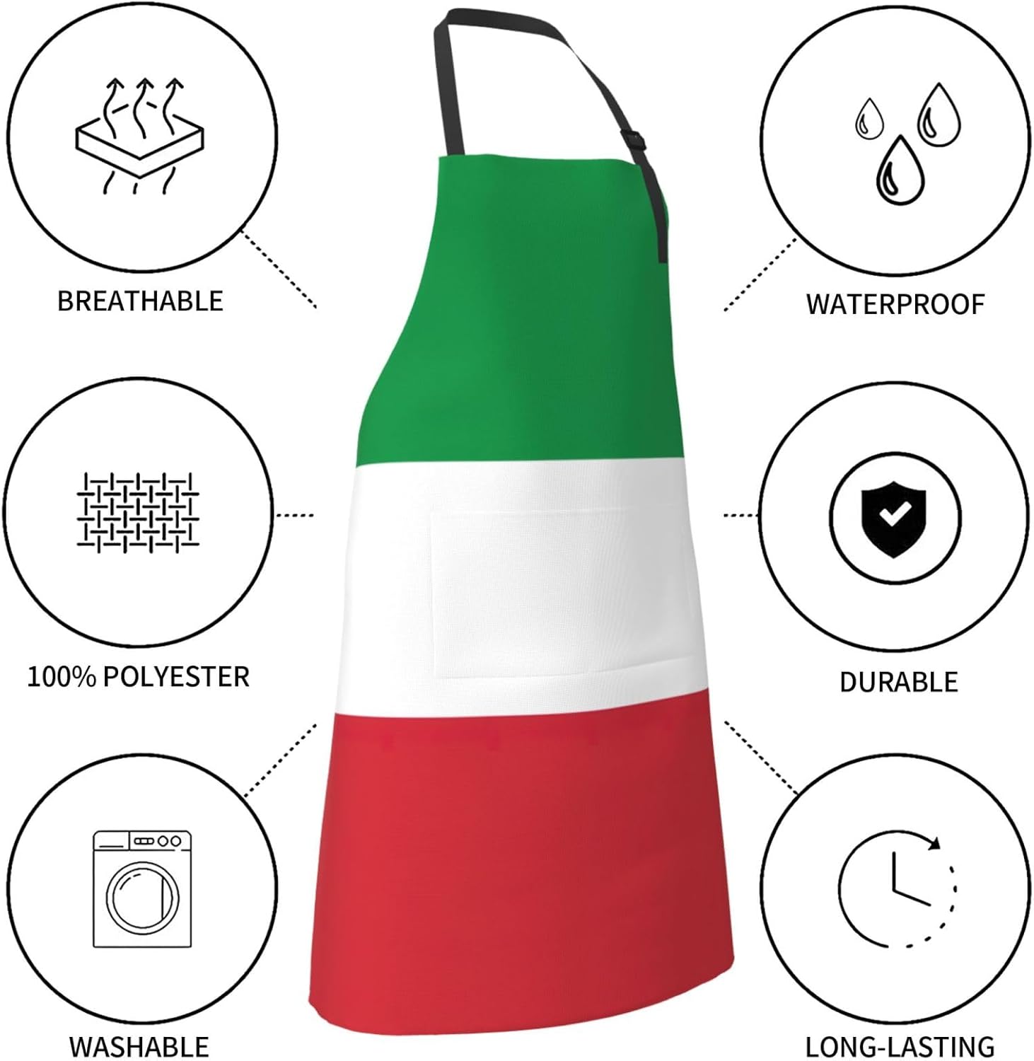 Italian flag print Waterproof chef's apron with pocket apron for kitch