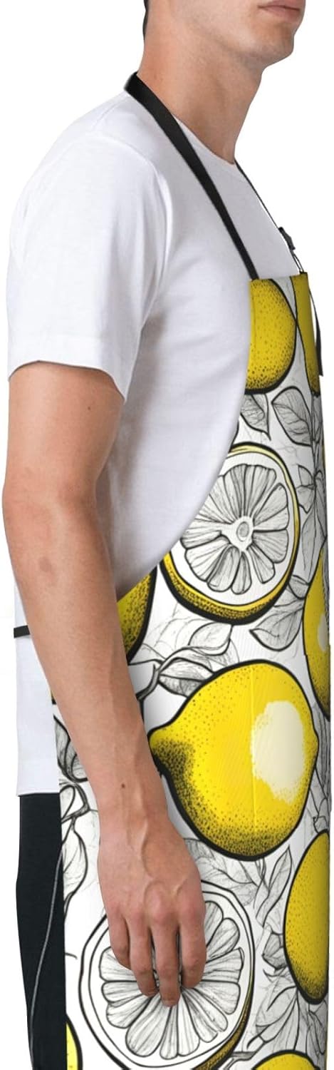 Lemon Fruit Pattern print Waterproof chef's apron with pocket apron for kitchen cooking baking barbecue and gardening