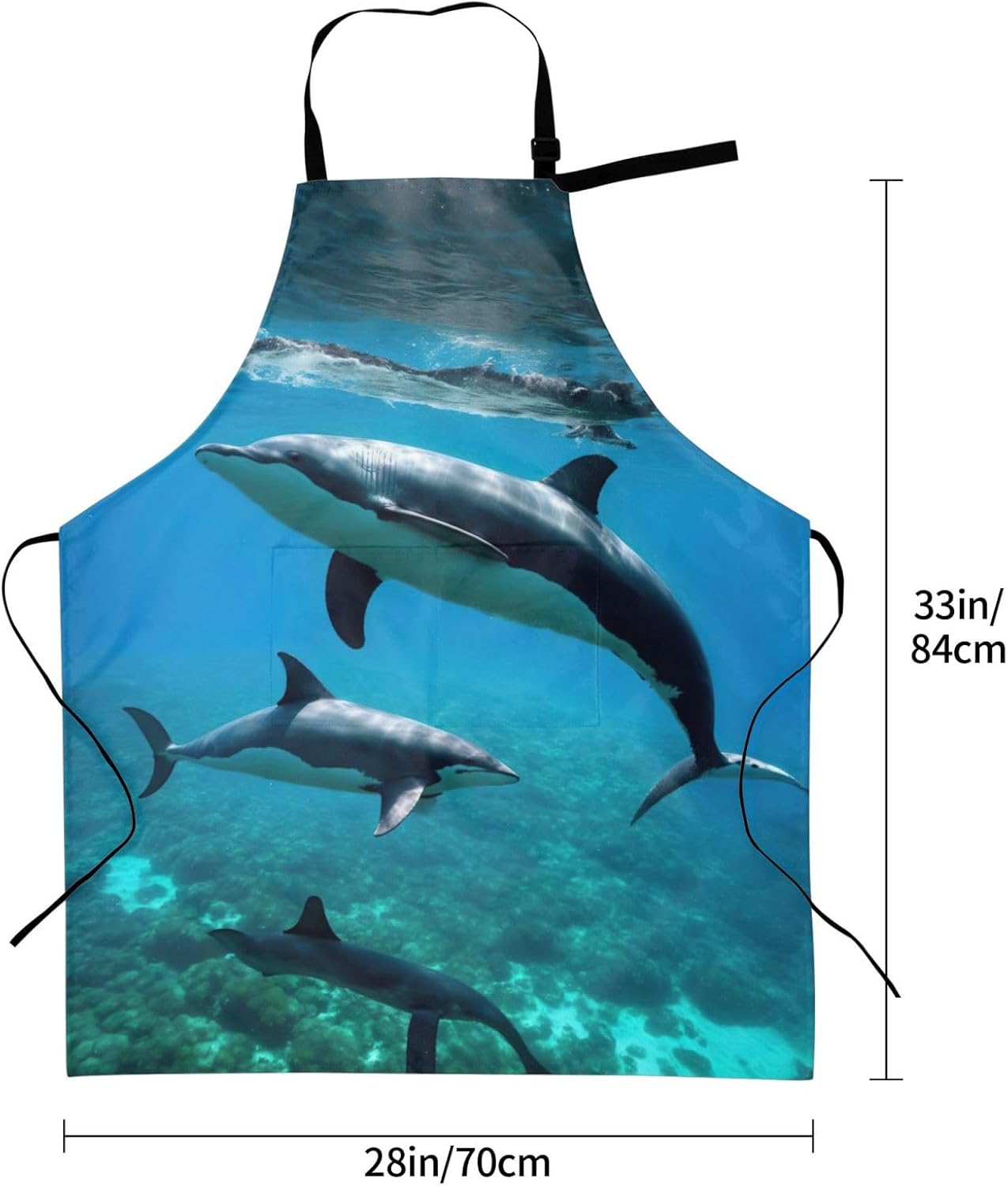 Funny Animal Dolphin Print Laundry apron 28x33 In Waterproof Kitchen Apron with Pockets for Cooking Baking