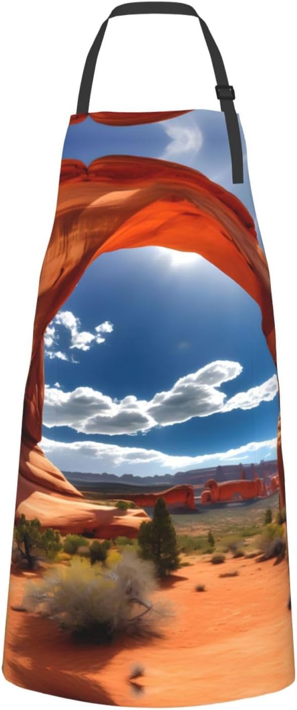 Arches National Park-standard Print Laundry apron 28x33 In Waterproof Kitchen Apron with Pockets for Cooking Baking