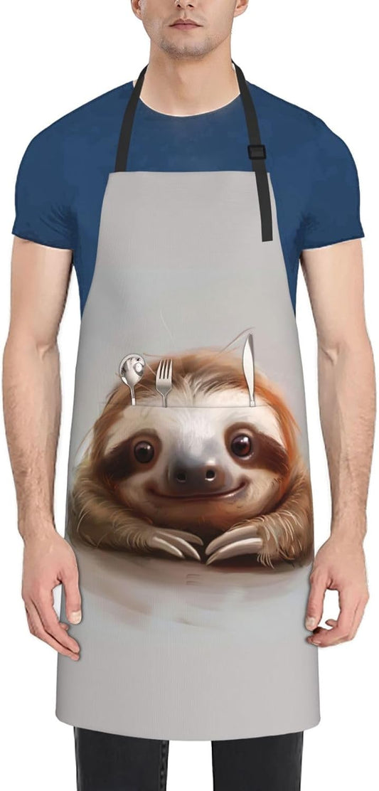 Adorable Sloth print Waterproof chef's apron with pocket apron for kitchen cooking baking barbecue and gardening