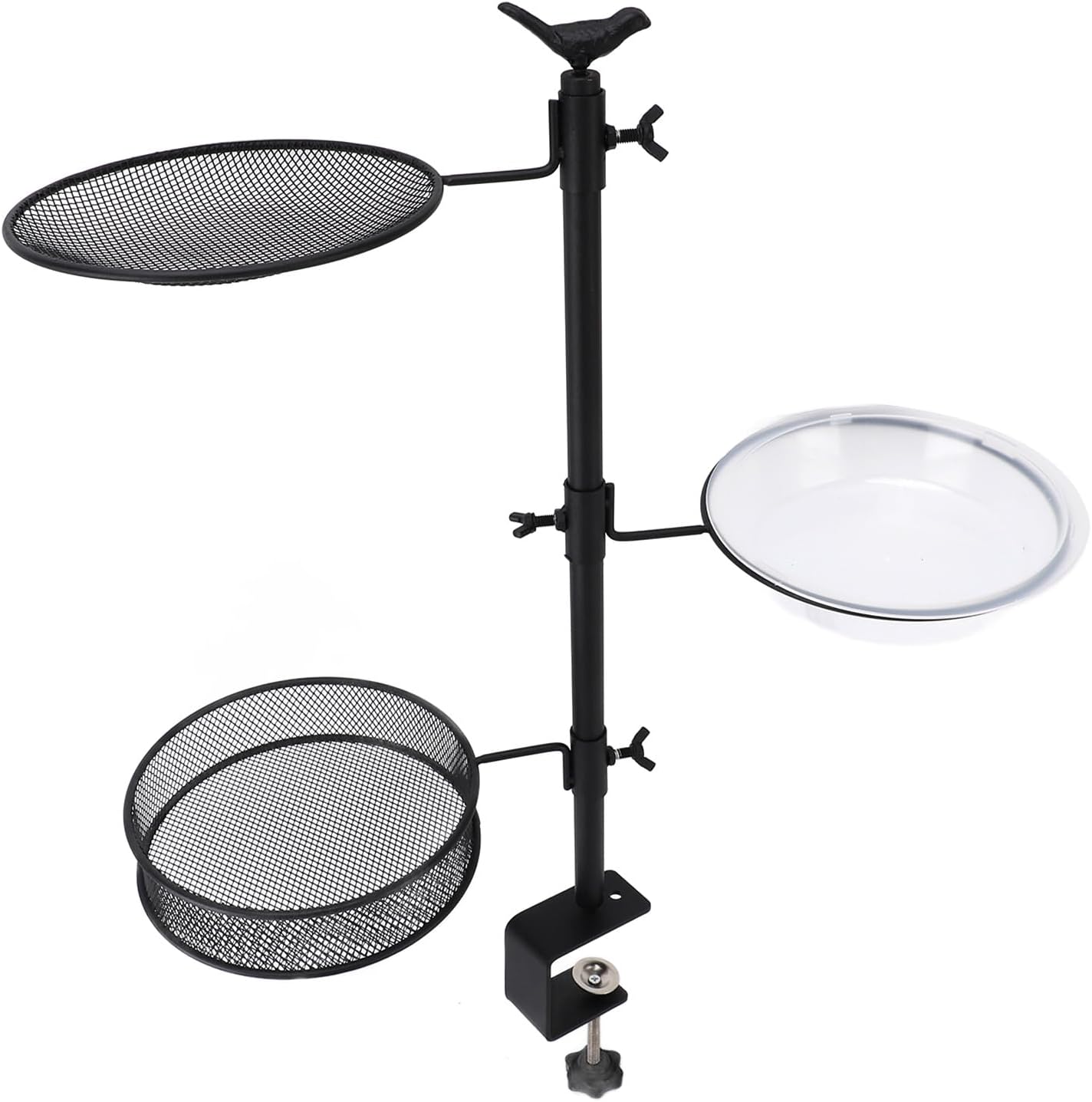 Deck Railing Bird Feeder Heavy Duty Metal Detachable Outdoor Balcony Three Trays Birdseed and Water Bath for Bird Lovers Garden Patio Deck