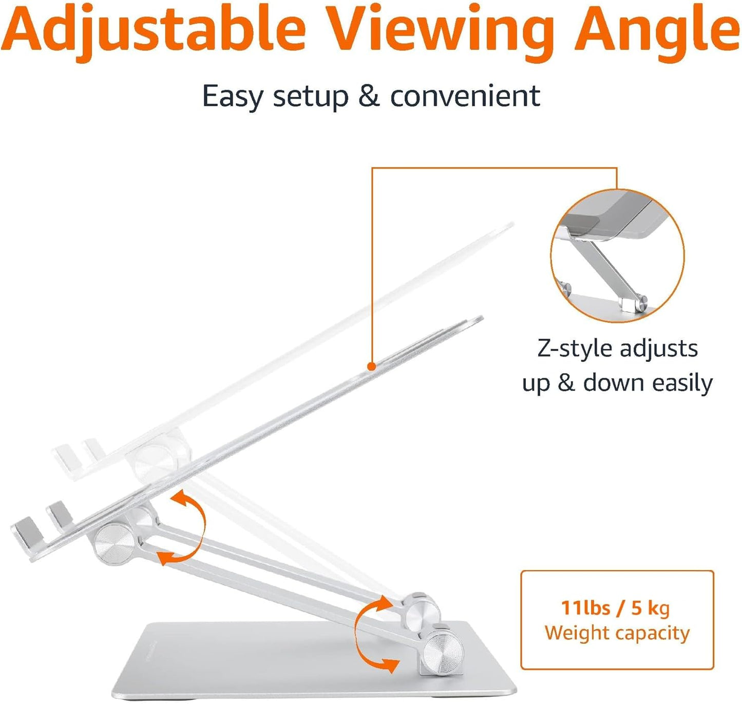 Amazon Basics Sturdy and Portable Ergonomic Laptop Stand for Desk, Hei