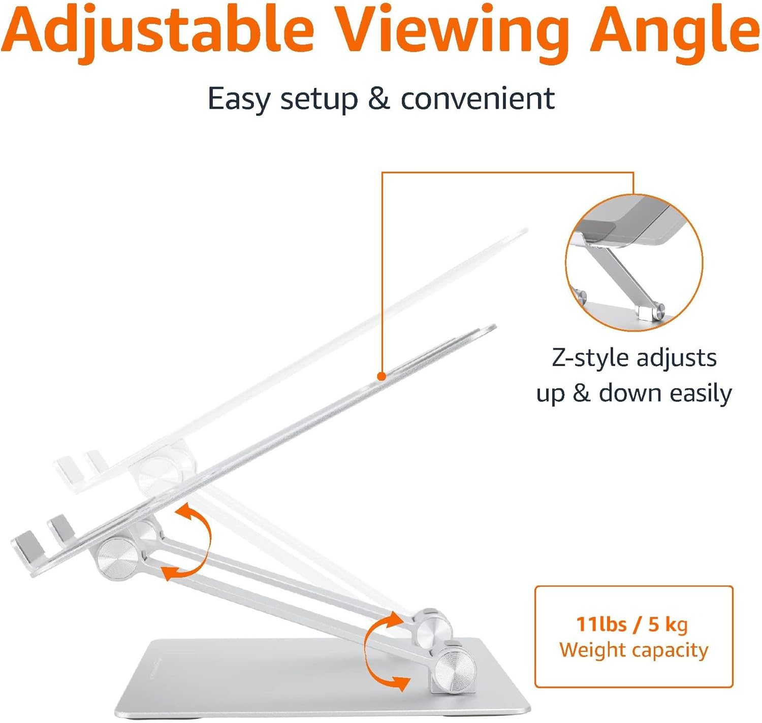 Amazon Basics Sturdy and Portable Ergonomic Laptop Stand for Desk, Hei