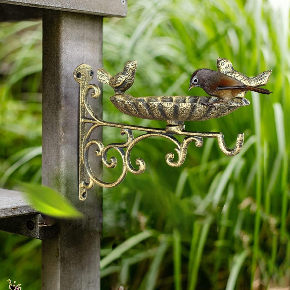 Cast Iron Wall Bird Feeder,Gold Wild Life Birds Bath for Outdoors,Pati