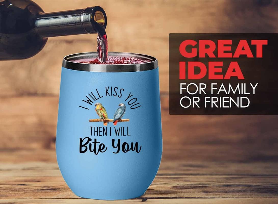 Bird Lover Blue Edition Wine Tumbler 12oz - Kiss then bite you - Hummi