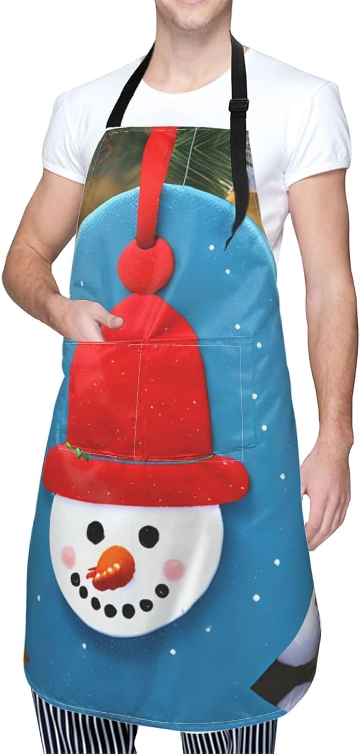Christmas Carton Snowman Print Laundry apron 28x33 In Waterproof Kitchen Apron with Pockets for Cooking Baking