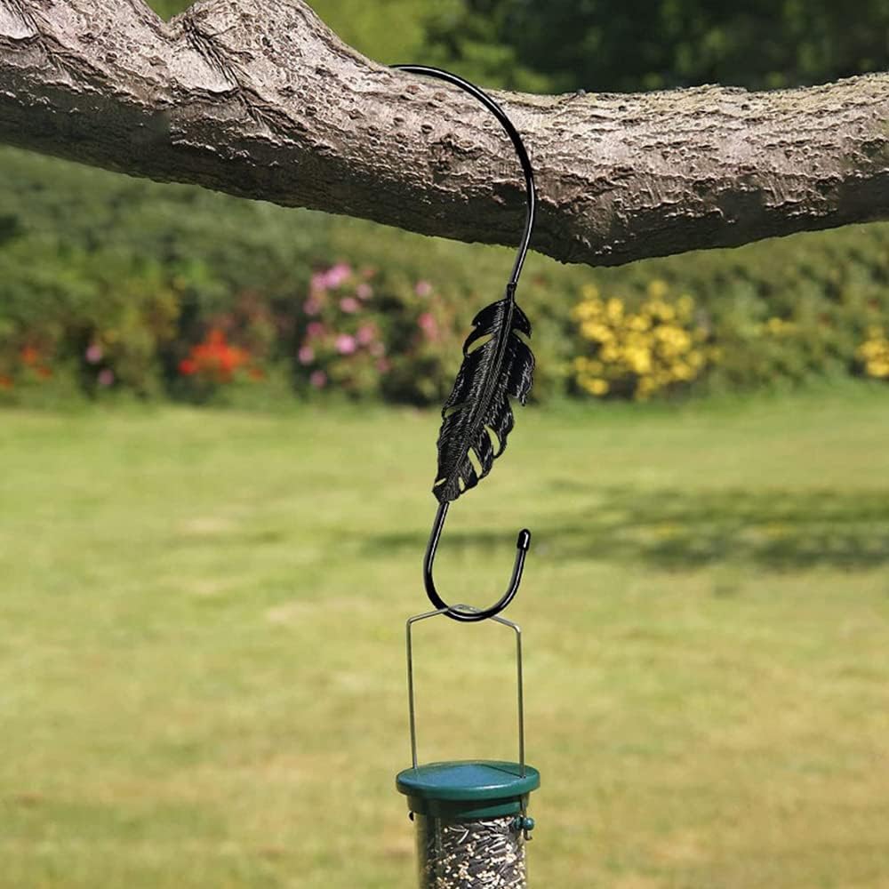 Metal Bird Feeders Hanger 11.8-Inch,Pack of 2 Large Bird Feeders Hanger with Feather Design for Wind Chimes, Lanterns,Bird Feeder (Feather)