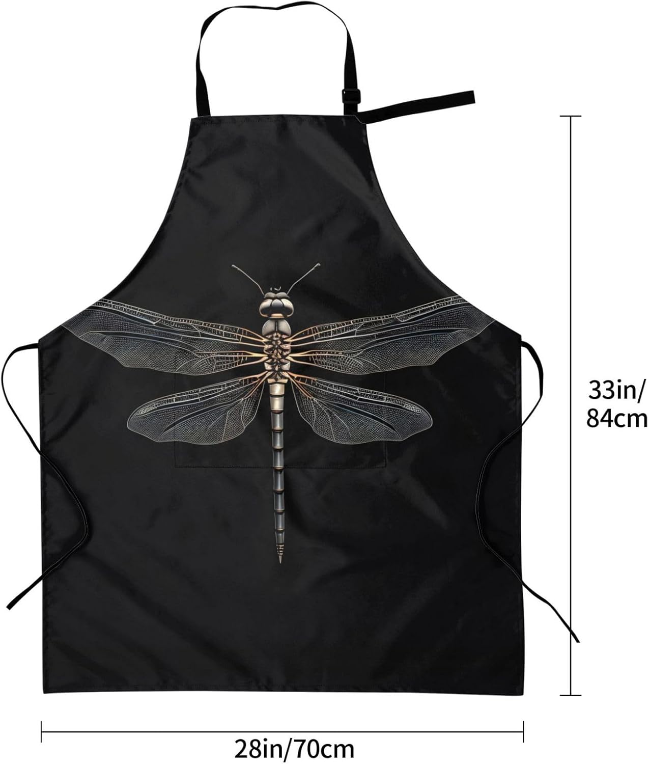 Dragonfly Black Print Laundry apron 28x33 In Waterproof Kitchen Apron with Pockets for Cooking Baking