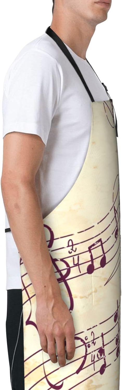 Musical Note Floral Print Laundry apron 28x33 In Waterproof Kitchen Apron with Pockets for Cooking Baking