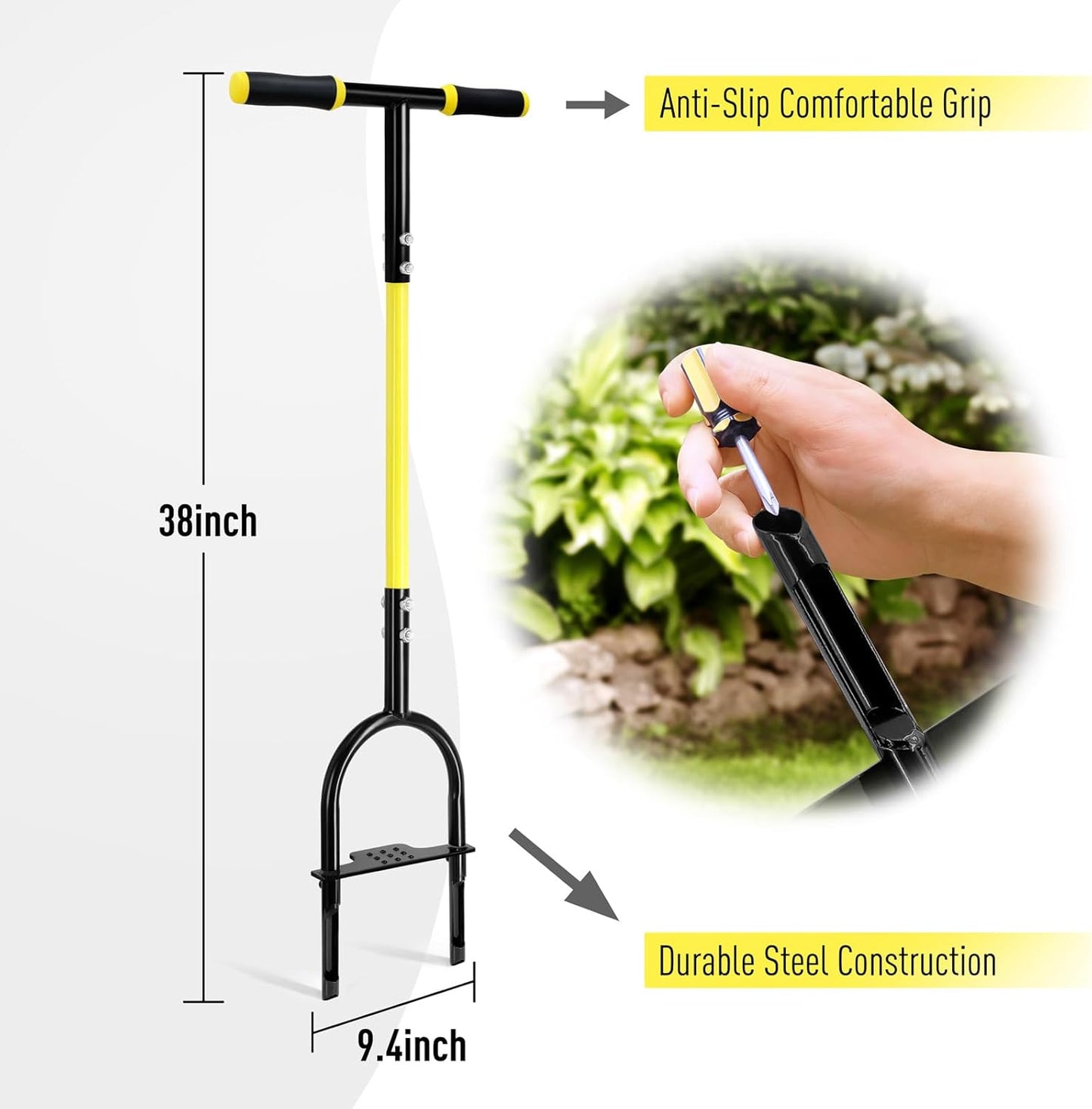 Jardineer Manual Core Aerator Lawn Tool with 2 Hollow Tines, 38" Sharp