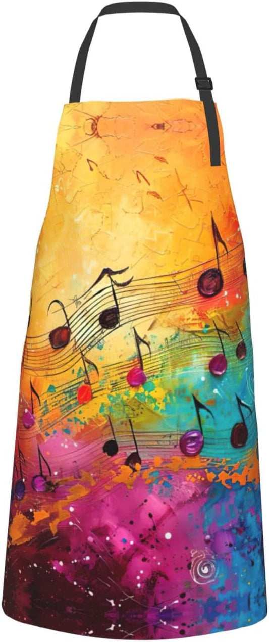 Colorful Music Notes print Waterproof chef's apron with pocket apron f