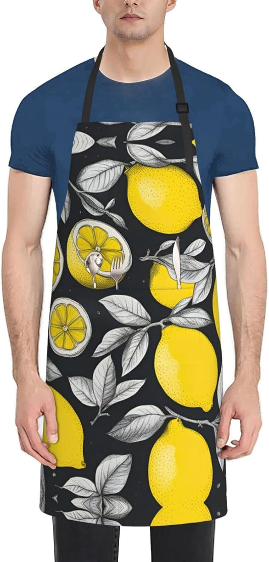 Lemon Fruit Pattern print Waterproof chef's apron with pocket apron fo