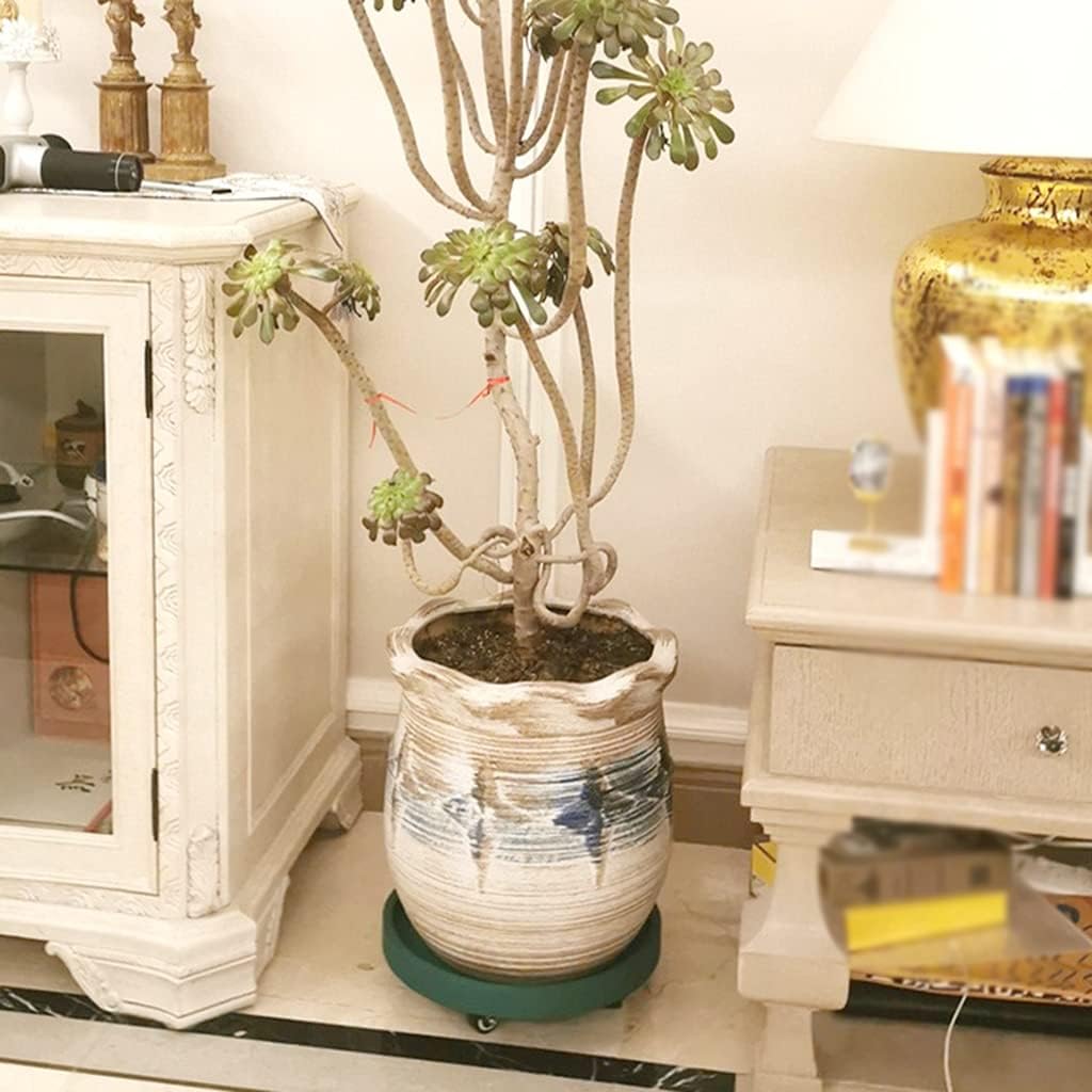 Plant Caddy Stand Modern Round Flower Pot Tray Base with Rollers Garden Thickened PP Resin Mobile Plant Stand Load-Bearing 120-200 kg (Color : Green Size : 40 cm) (Green 32 cm)