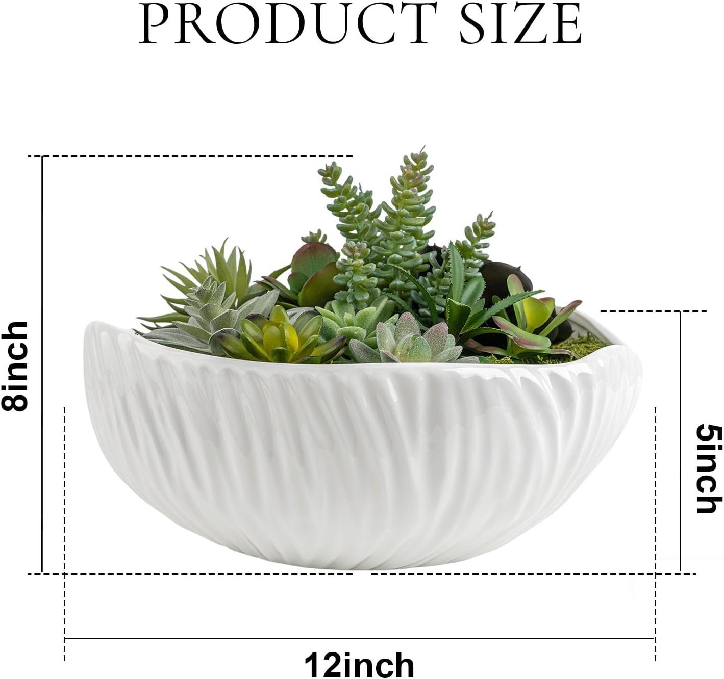 White Ceramic Flower Pot with Realistic Succulent Plants and Moss for Interior (Gary)