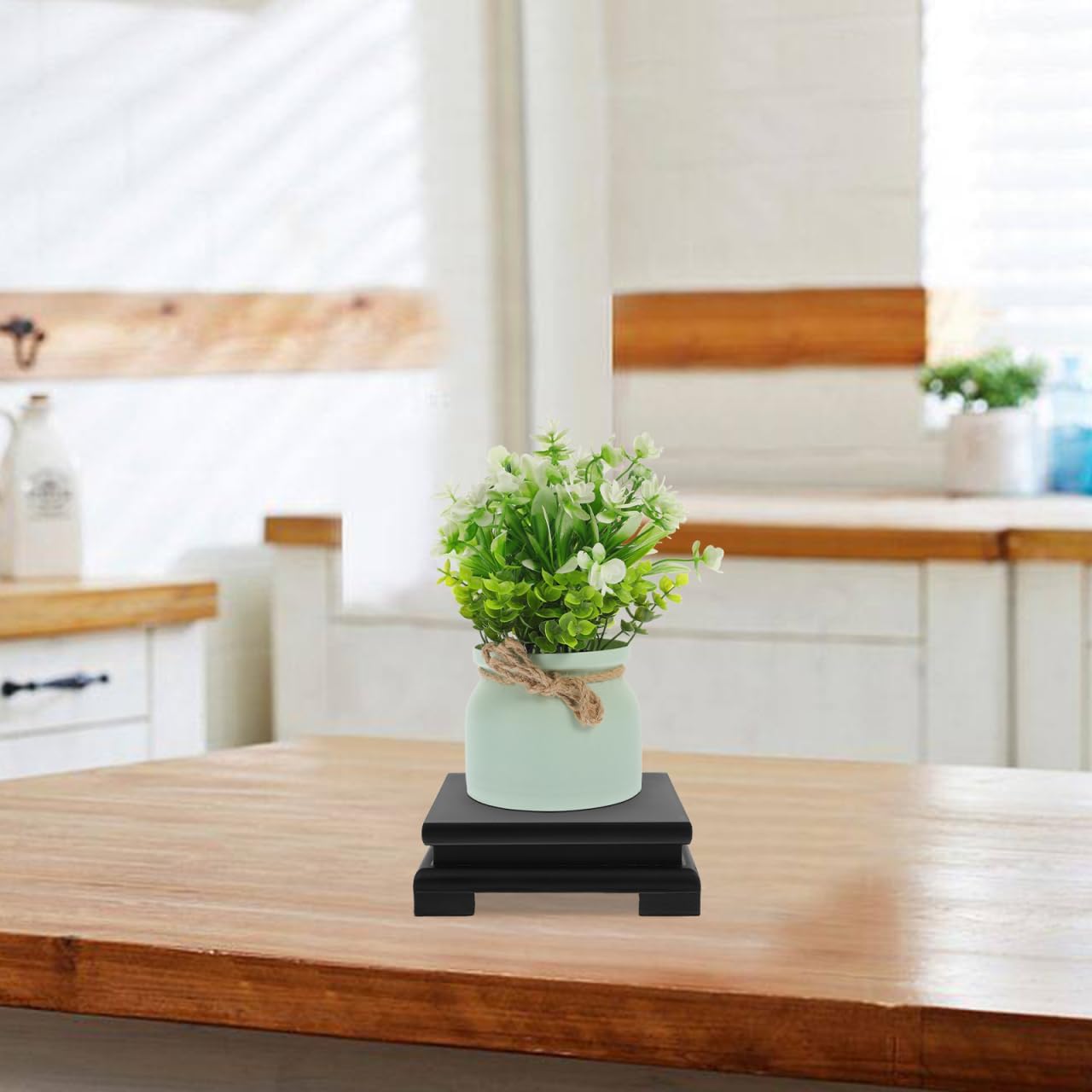 DECHOUS Square Wooden Display Stand Black - Wood Vase Pedestal Stand Display Base for Small Plant Pot, Buddha Statue, Fish Tank, Home Office Farmhouse Decoration, 6x2 Inch