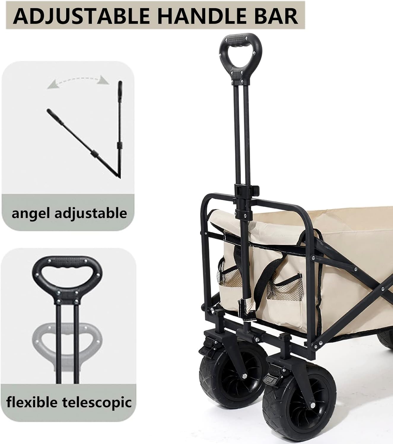 Heavy Duty Collapsible Folding Wagon - All-Terrain Utility Garden Trolley Cart for Camping, Fishing, Beach, and Grocery Shopping - Portable Outdoor Cart, Brown