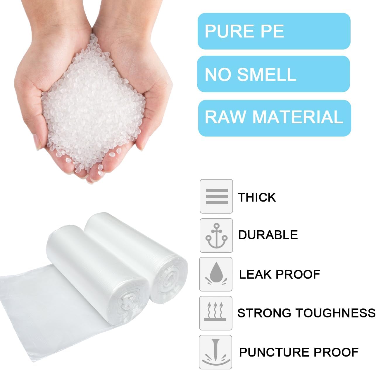 3 Gallon Small Clear Bathroom Trash Bags, Office Wastebasket Liners Garbage Bags for Restroom, Home Bins, 100 Counts