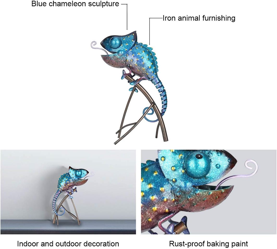 Tooarts Metal Chameleon Sculpture Wild Animal Figurine Indoor Outdoor Decoration Yard Statue for Home and Fairy Garden Decor