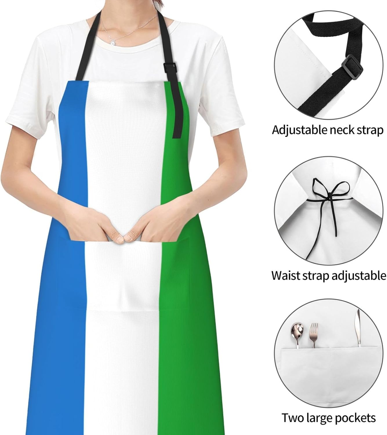 Sierra Leone flag print Waterproof chef's apron with pocket apron for kitchen cooking baking barbecue and gardening