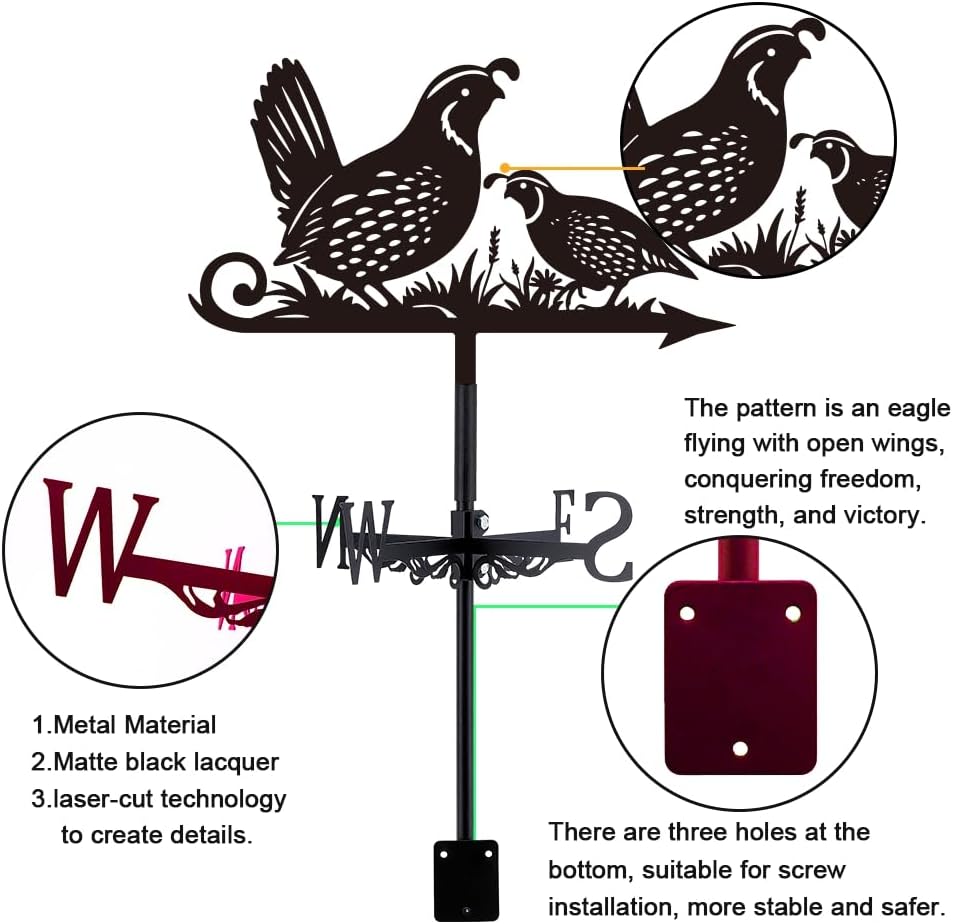 SUPERDANT Quail Weather Vane Animal Birds Wind Vanes for Yard Metal Weathervane Roof Mount for Gardens Outside Black Weathervanes Farmhouse Farm Barn Sheds Patio Decorations Gift