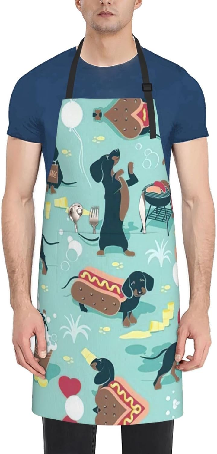 Hot Dogs and Lemonade Print Laundry apron 28x33 In Waterproof Kitchen Apron with Pockets for Cooking Baking