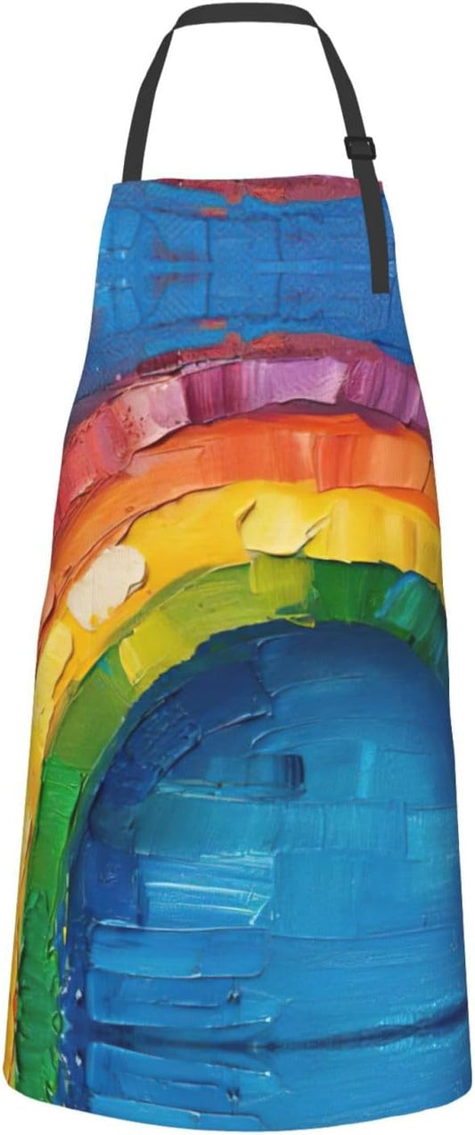 Small rainbow print Waterproof chef's apron with pocket apron for kitchen cooking baking barbecue and gardening