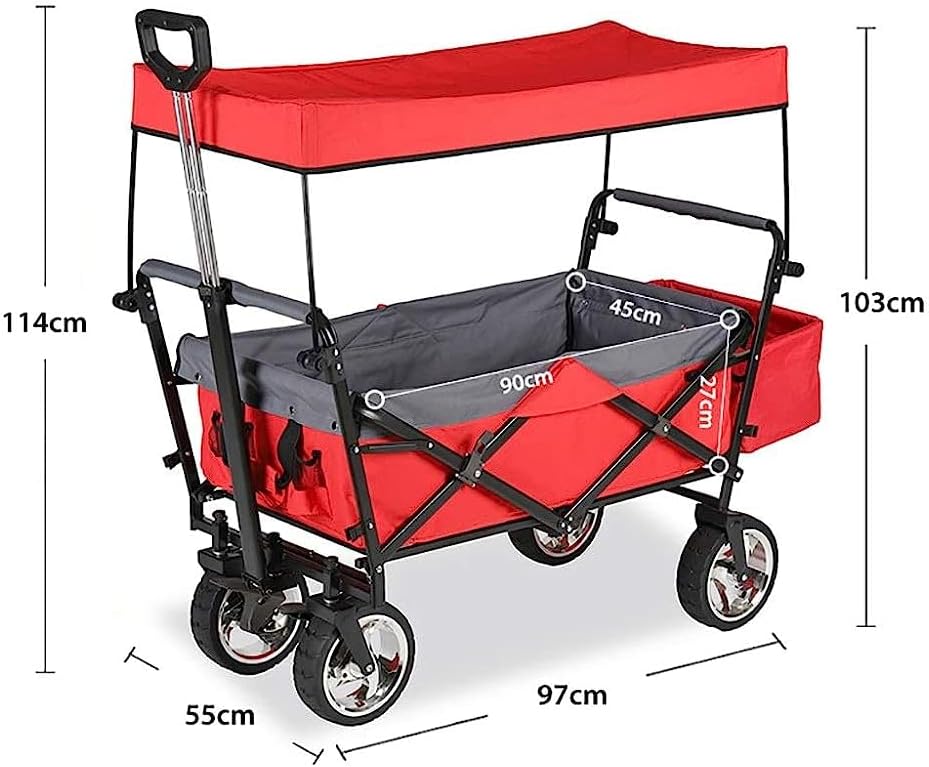 Handcart, Folding Portable Shopping Cart with Canopy, Trolley Cart Heavy Duty Wagon, Children's Luggage Cart for Outdoor/Camping/Fishing/Mall, Load: 100Kg