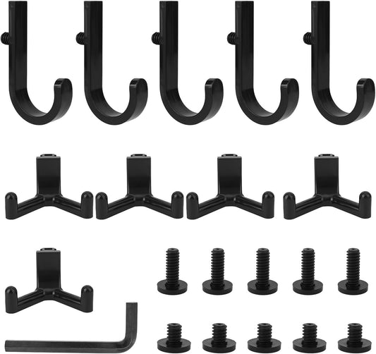 21pcs Tool Storage Hooks, Black J/Y-Shaped Hooks with Screw Wrench Gar