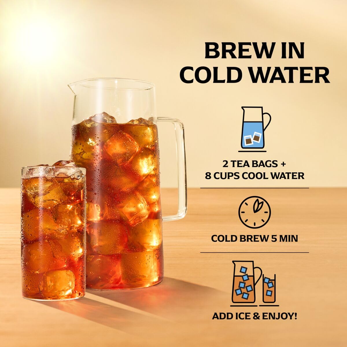 Lipton 콜드 브루 아이스 티백, 패밀리 사이즈 제로 칼로리, 끓이지 않고 쉽게 만들 수 있음, 티백 총 22개