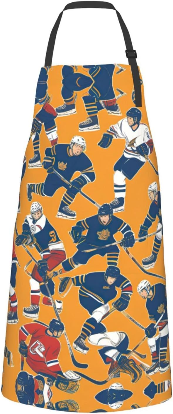 hockey print Waterproof chef's apron with pocket apron for kitchen cooking baking barbecue and gardening