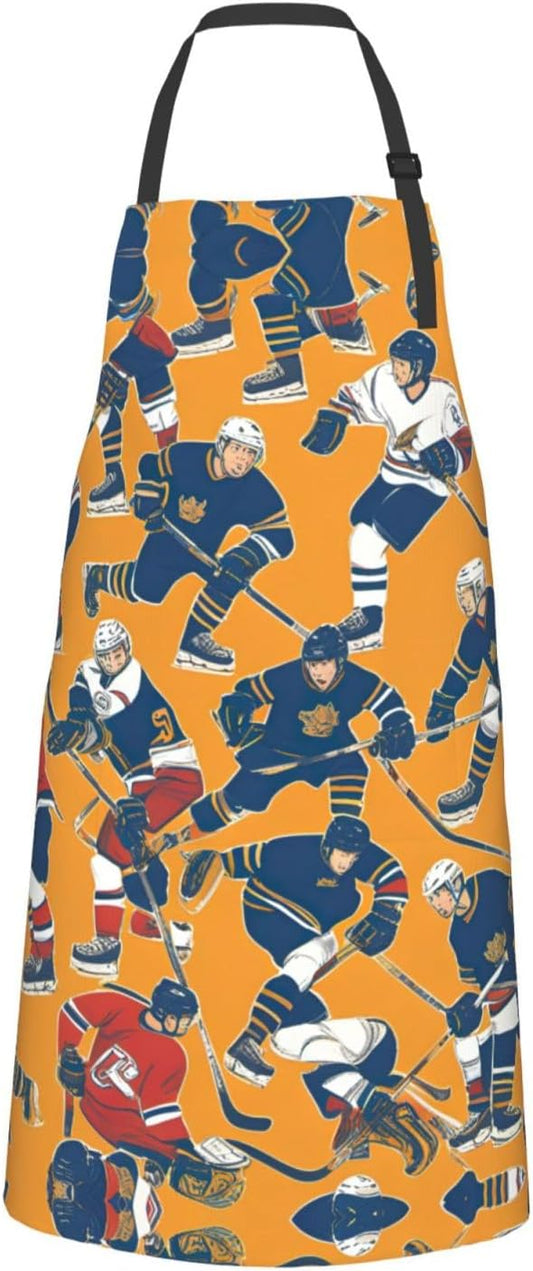 hockey print Waterproof chef's apron with pocket apron for kitchen cooking baking barbecue and gardening