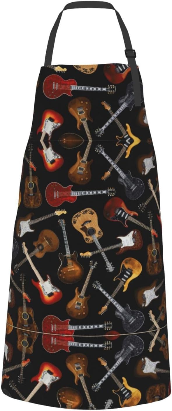 Guitars print Waterproof apron with pocket adjustable cooking apron fo
