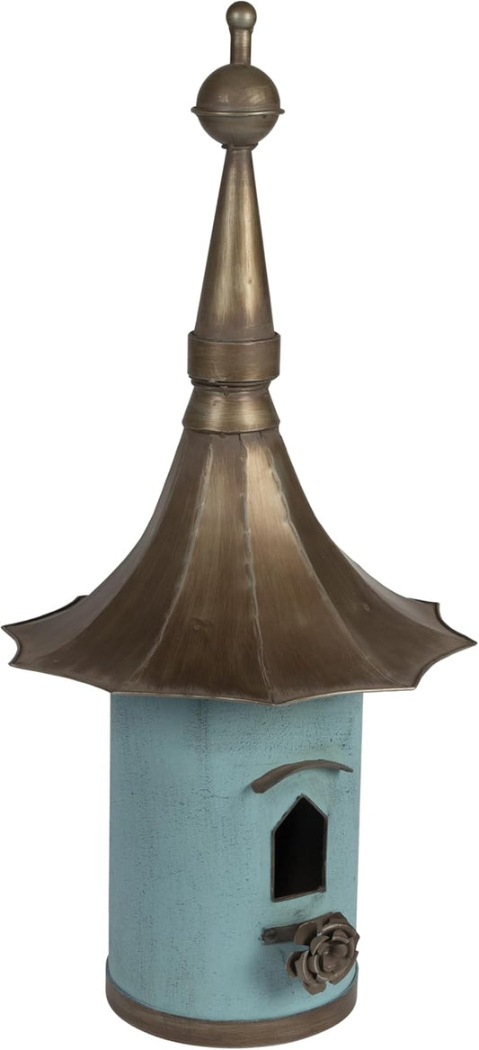 Creative Co-Op Cottagecore Free-Standing Decorative Metal Birdhouse fo