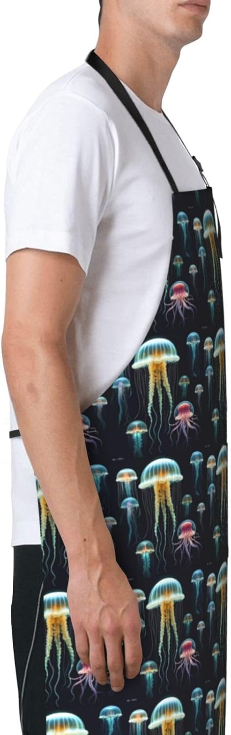 YANYU Jellyfish ocean Print 28x33 In Kitchen Apron Stylish Chef Apron 