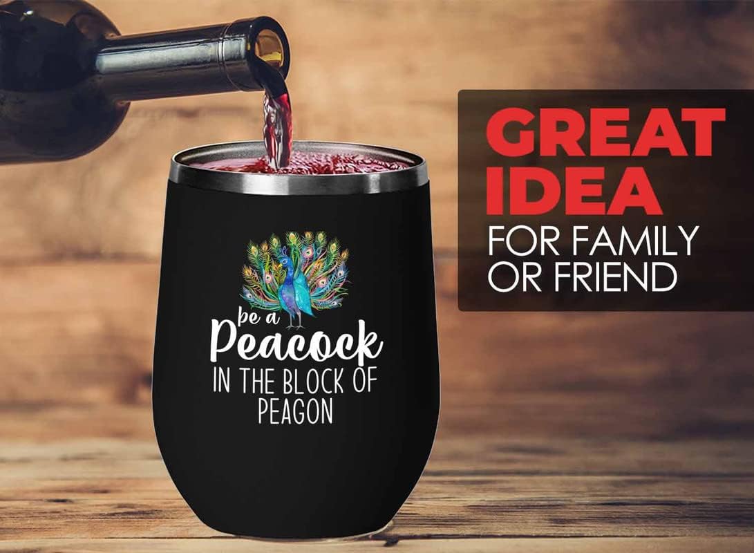 Bird Lover Black Edition Wine Tumbler 12oz - Peacock block pgeons - Hummingbird Nest Cage Parrot Dad Gardening Outdoor Birdwatcher Feeder