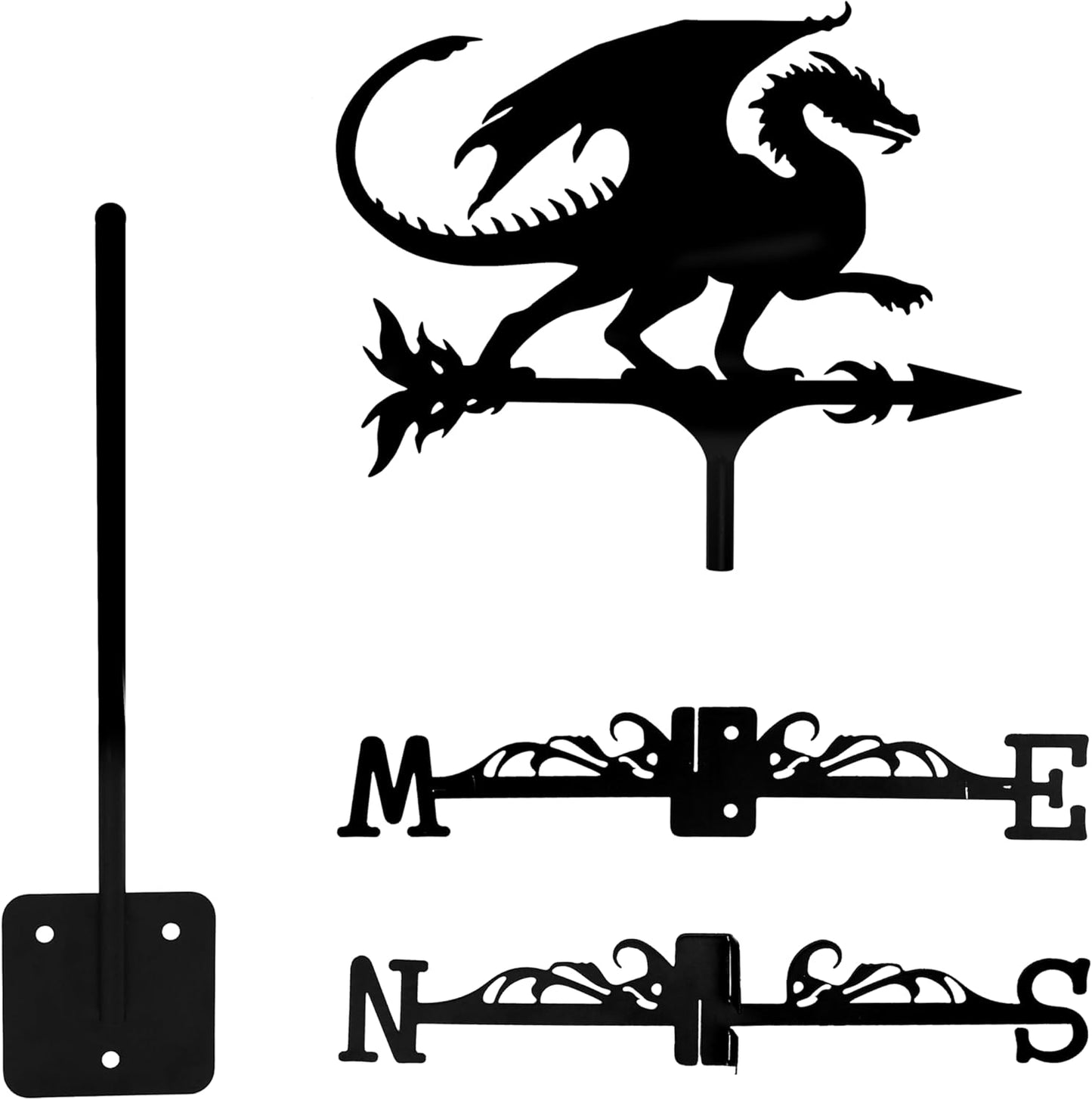 Dragon Wind Weathervanes for Roofs Mount, Mini Weather Vain Vein with Creative Shapes & Metal Material for Sheds, Courtyard & Garden Fence Decoration Outdoor (Black, 1PC)